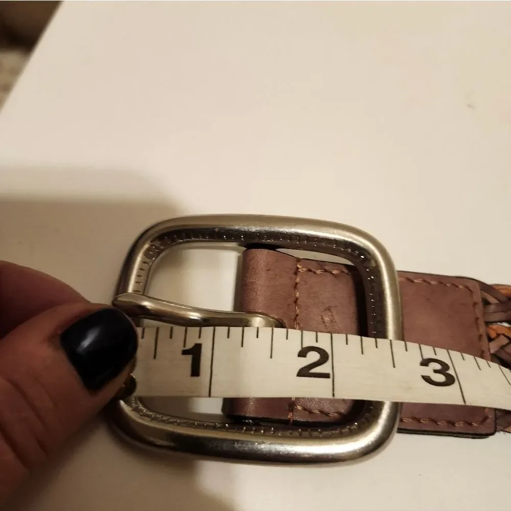 New Lucky Brand Brown Leather Open-Weave Cutout Belt Size Medium Retail $129